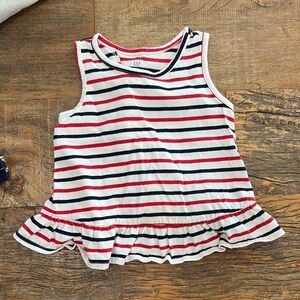 GAP Red and Blue Striped Tank Top with Ruffle Hem